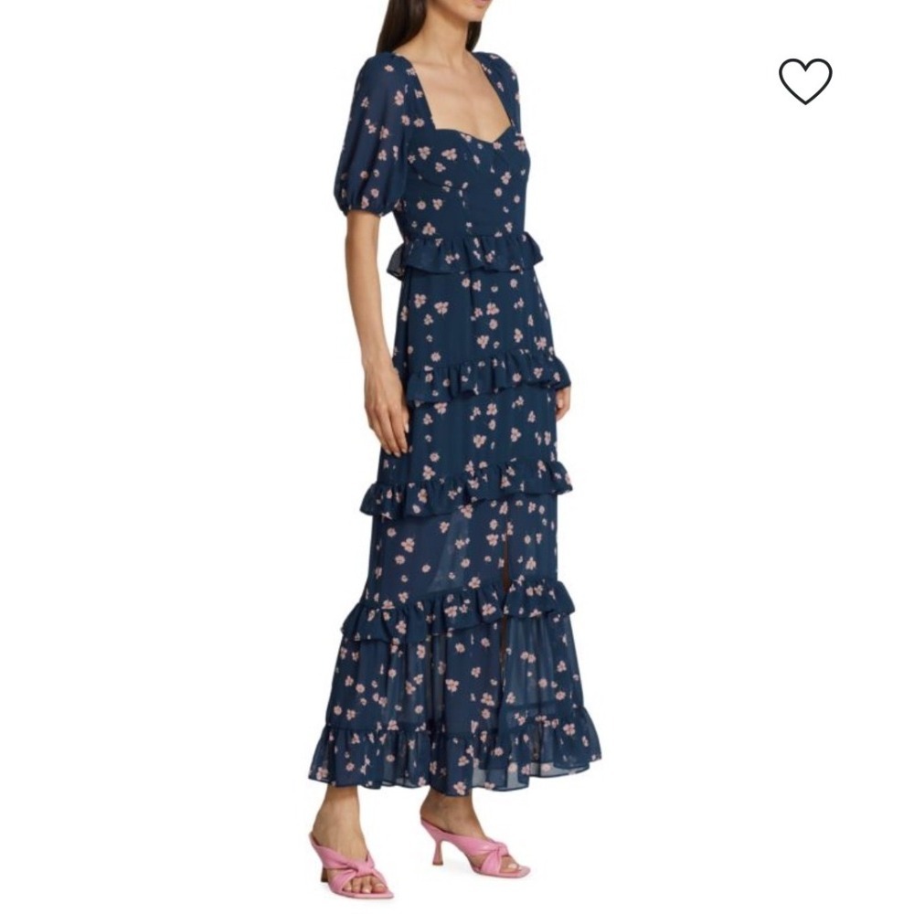 WAYF Cici Bustier Tiered Maxi Dress Navy Floral Womens Size Small - Picture 3 of 11
